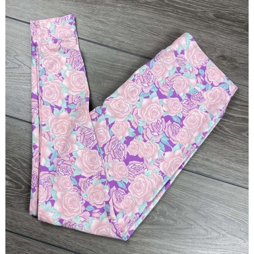 Lularoe Women's Pull On Rose Pattern Leggings Pink Tall & Curvy